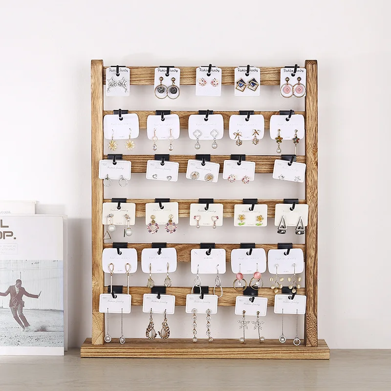 Wooden Earrings Jewelry Display Stand Hook Jewelry Organizer Rack Holder Activity Necklace Ring Display Stand Store Decoration
