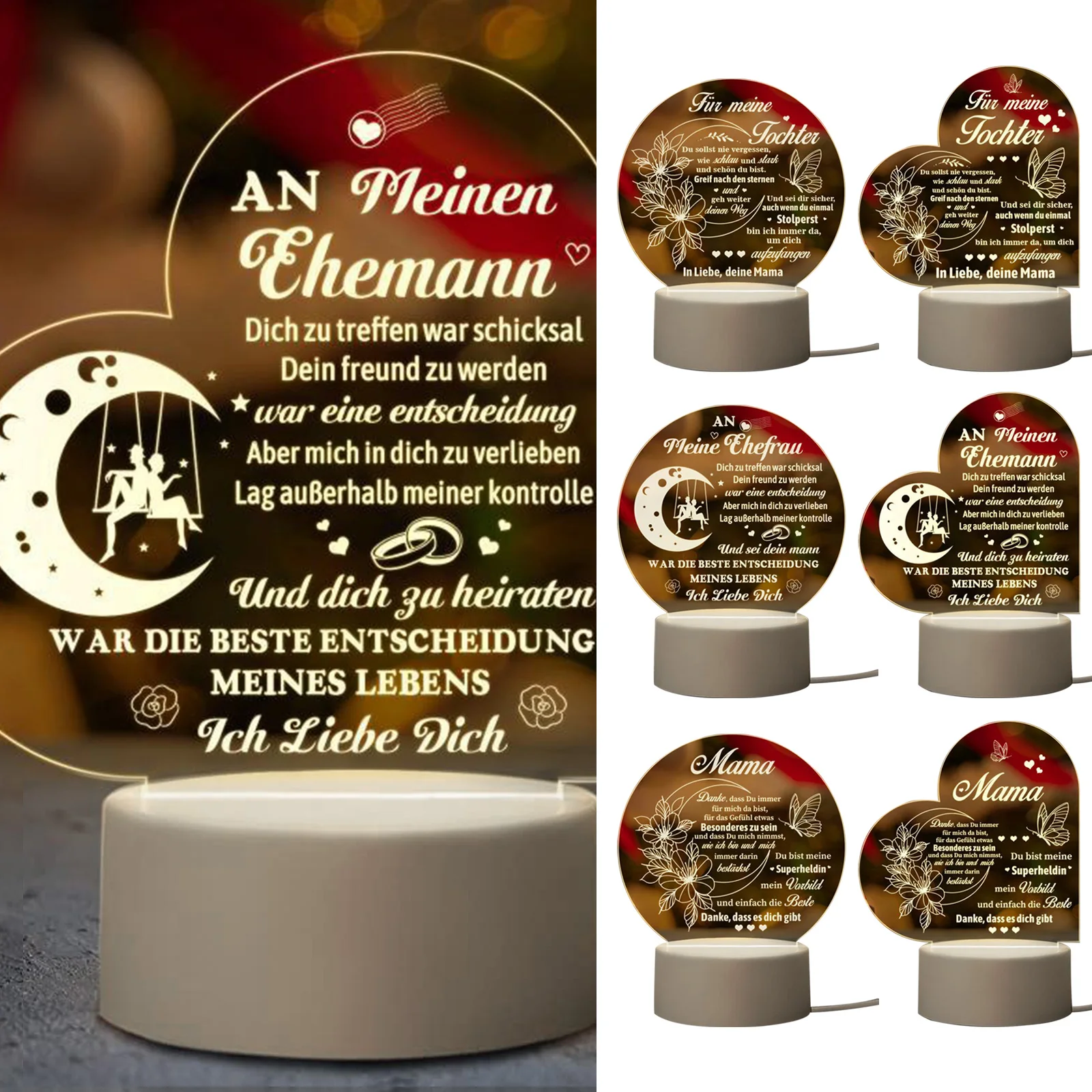 

1 Pcs Bedside Table Lights Acrylic Bedroom Sleeping Lights Desktop Ornament German Copywriting Nightlight Birthday Party Decor