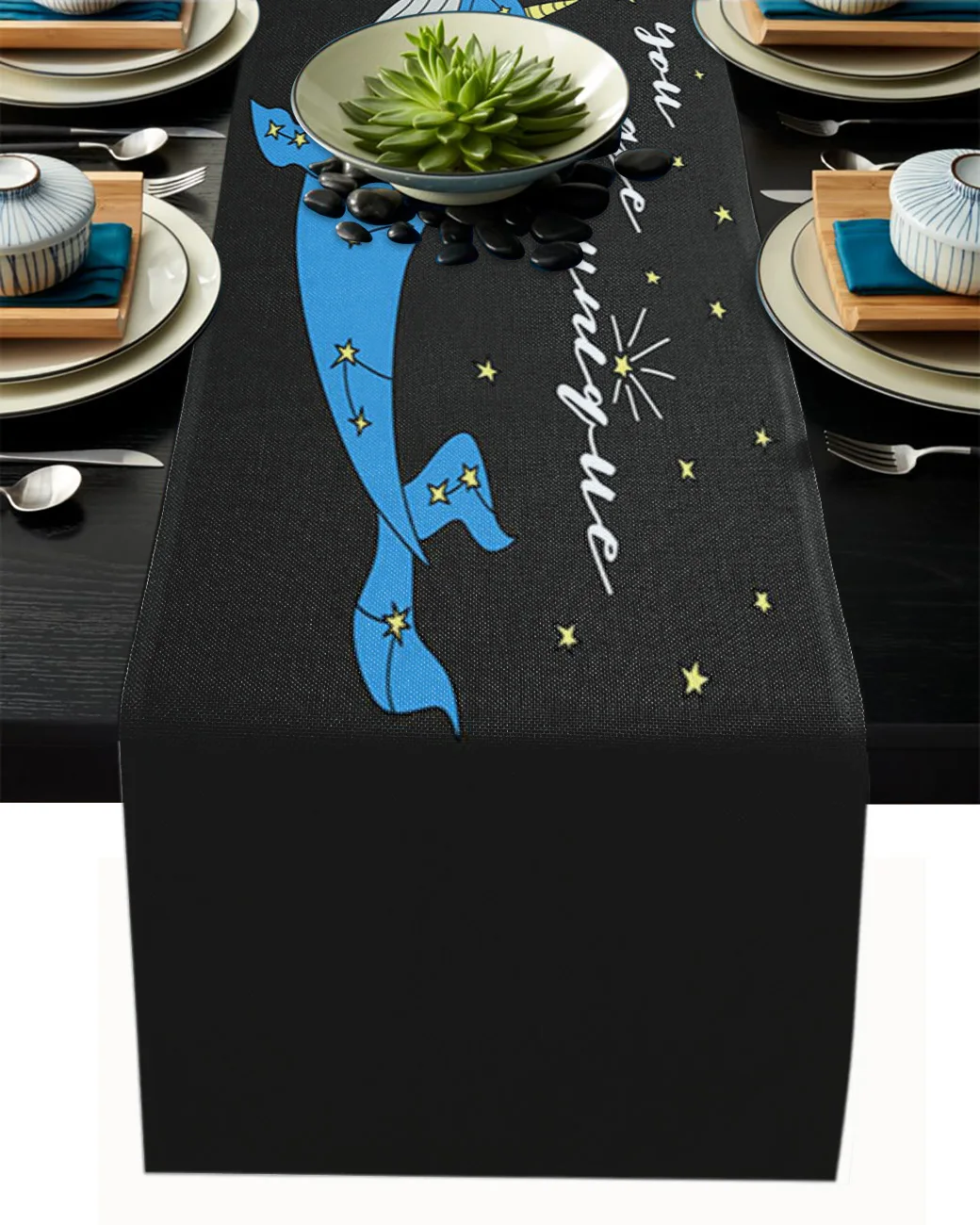 

Table Decor Table Runner Sea Whale Constellation Cartoon Pattern Coffee Table Cover Cloth Wedding Party Restaurant Table Runner