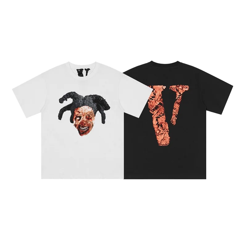 

Vlone High Street Fashion Brand 22ss Limited Zombie Ghost Face Portrait Big V Short Sleeve T-shirt Men's Summer