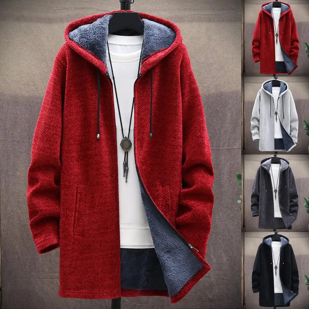 

Knitted Men Autumn Winter Sweater Coat Cardigan Long Sleeve Plush Liner Zipper Cardigan