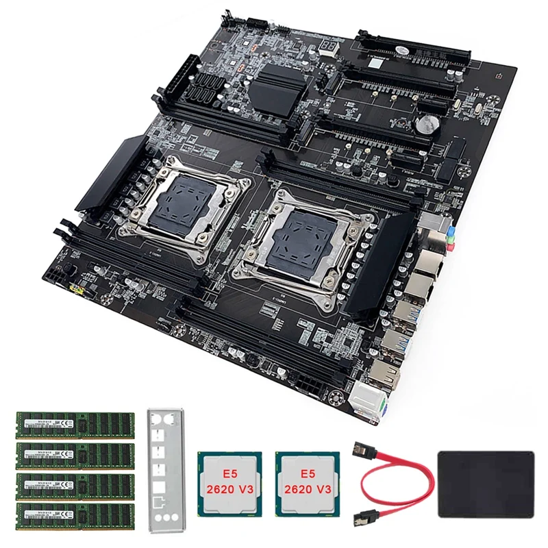 

X99 Dual-Socket E-ATX Motherboard+E5-2620 V3 CPU+4G DDR4 ECC RAM+120G SSD+SATA Cable+Bezel LGA2011-3 Dual CPU 8X SATA2.0