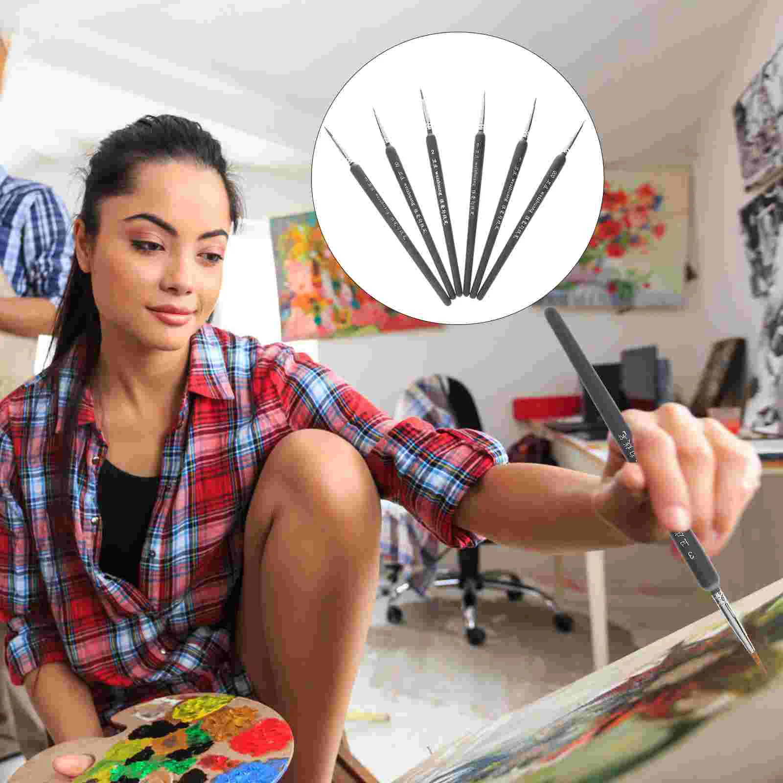 

6Pcs Brush Set, Brushes Nail Brushes Detail Brush for Painting, Oil, Watercoloring,, Nail, Model Painting, Pen calligraphy
