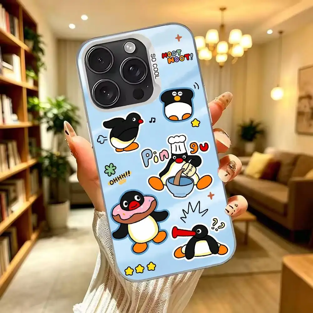 Фото Милый мультяшный чехол для телефона с Пингусом для iPhone 17, 16, 15, 14, 13, 12, 11 Plus, Pro Max, XS, цветное серебряное покрытие №2