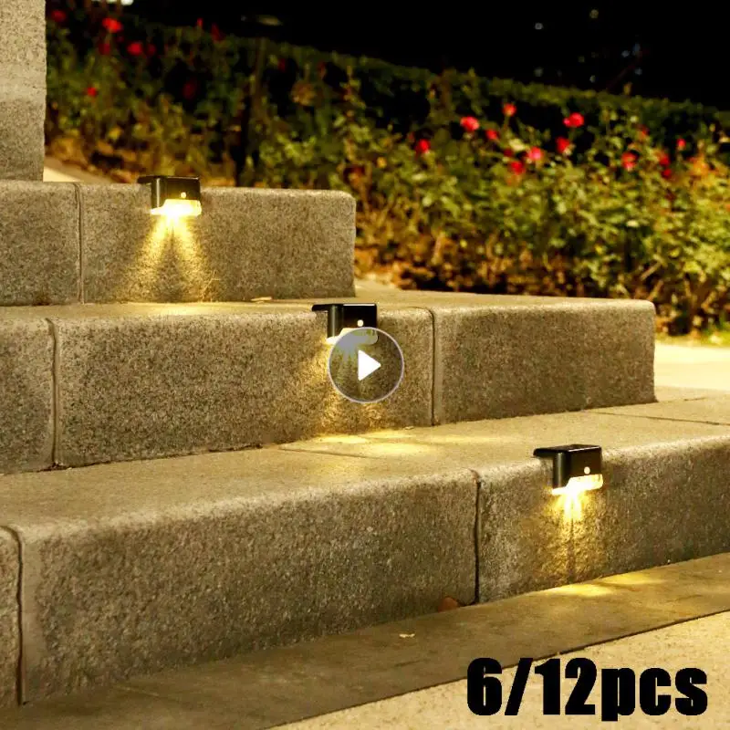 

12pcs Warm White Garden Landscape Step Deck Light LED Solar Lamp Balcony Fence Light Outdoor Waterproof Path Stair Wall Lighting