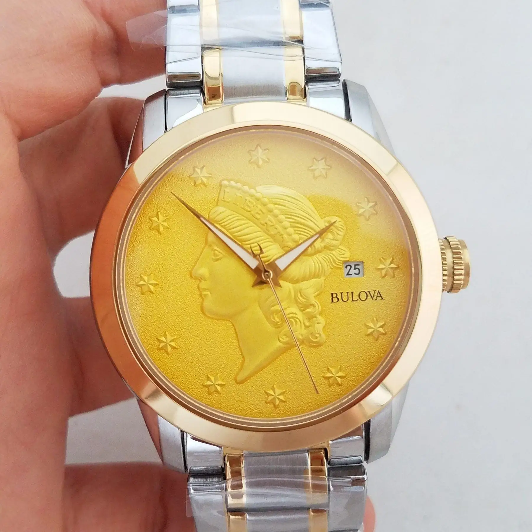 Японские автоматические часы bulova с календарем и золотыми монетами Королева