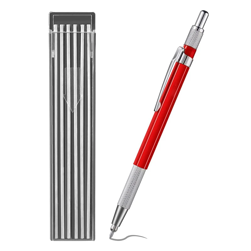 

NEW-4X Welders Pencil With 48PCS Silver Streak Refills, Metal Marker Mechanical Welding Pencil Pipefitters, Fabrication, Red
