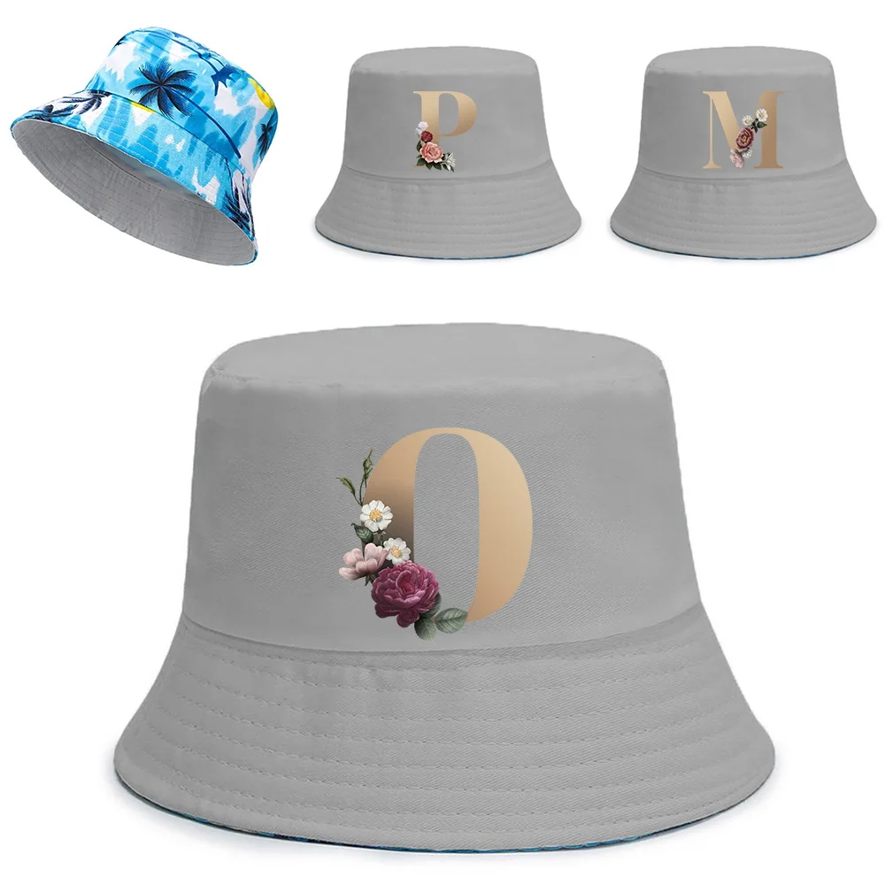 

Summer Sun Hat Bucket Hat for Men Women Gold Letter Print Cotton Bob Panama Girls Beach Travel Outdoor Reversible Fisherman Hat