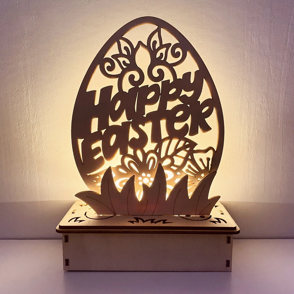 

Happy Easter Wooden Decoration Rabbit Egg Chick Flower Glow LED Light DIY Wood Craft Kids Gift 2022 Easter Party Home Decor