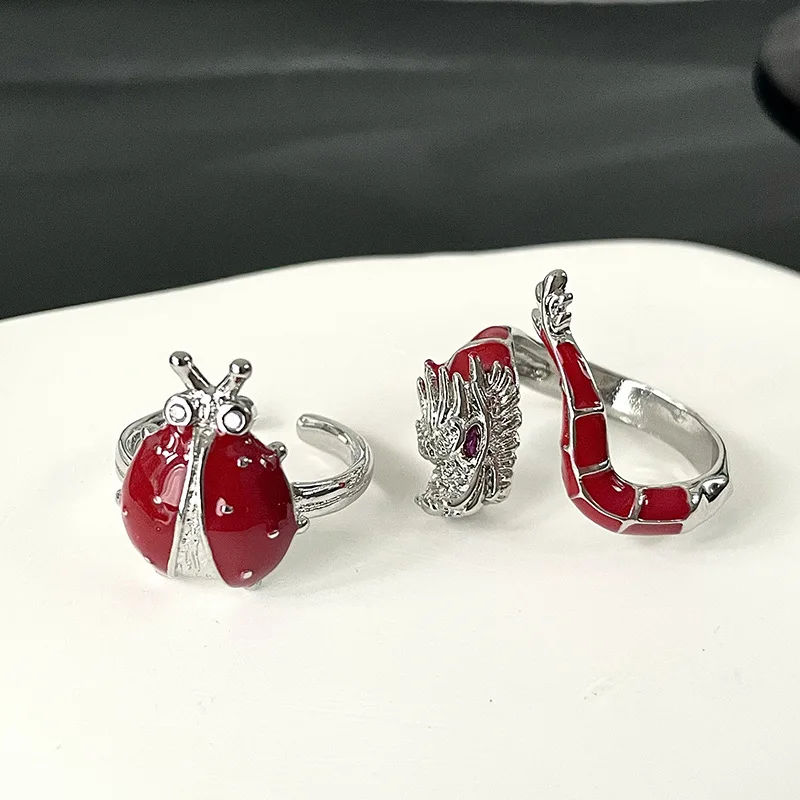 Модное глянцевое красное женское регулируемое кольцо в виде семь звезд Новинка