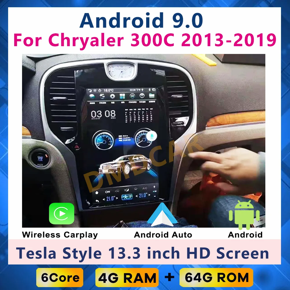 

Автомагнитола на Android 9,0 с вертикальным экраном и GPS-навигацией для Chrysler 300C 2013-2019, автомобильный мультимедийный DVD-плеер в стиле Tesla