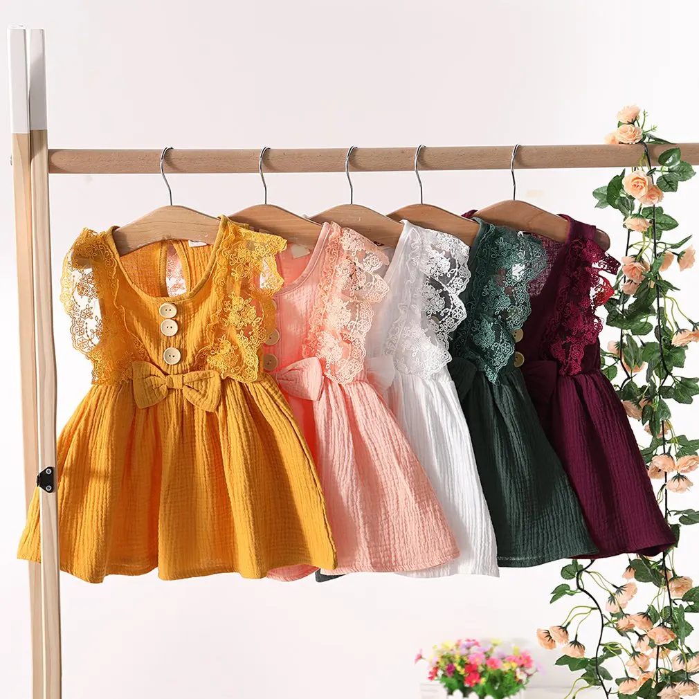 

Lace Dress Flutter-sleeve Solid Dresses Sleeveless Lace Dress Special Occasion Dress For Children And Middle-Aged Children