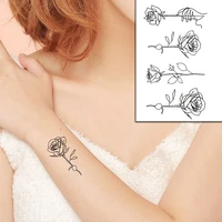 rose flowers fake tattoo sticker sketch art waterproof temporary hand lines design arm chest tatto for kids women