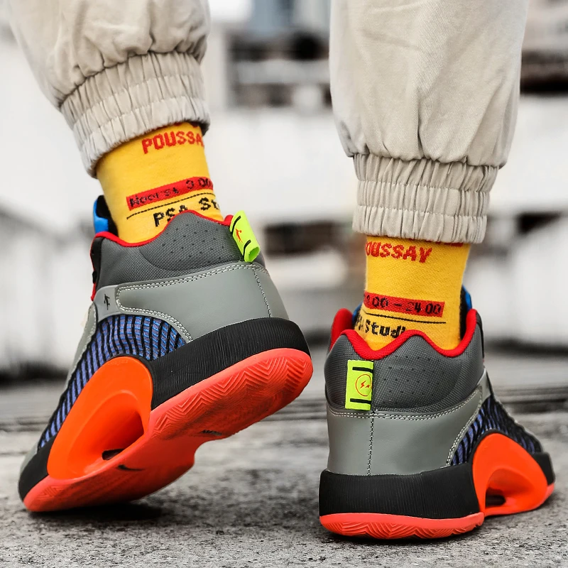 Summer New Comfortable Breathable Lightweight Soft Contrasting Color Yukong Series Stitching Trend High-top Basketball Shoes