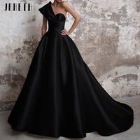 jeheth fashion sexy one shoulder a line prom dress 2022 black satin pleated backless womens evening gowns custom zipper back