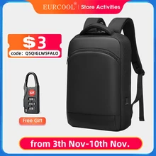 EURCOOL Men Business Waterproof 15.6" Laptop Backpack Fashion Male Classic Fashion Travel Moto&Biker Light Notebook Shoulder Bag 