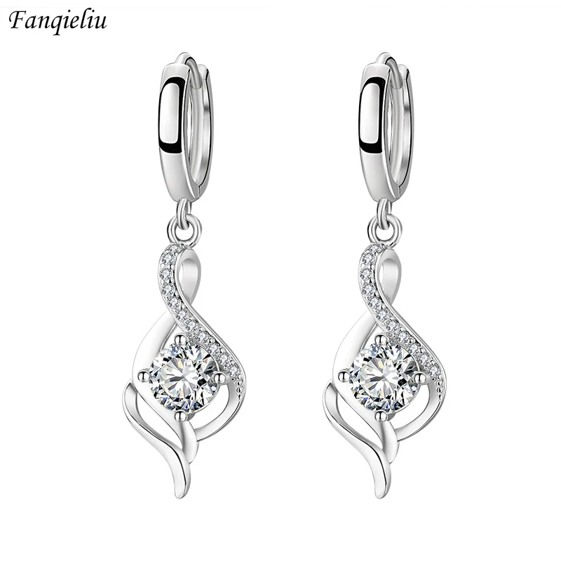 

Fanqieliu Stamp 925 Silver Needle Luxury Zircon Drop Earrings For Women Cute Dangle Trendy Jewelry Girl Gift New FQL22170