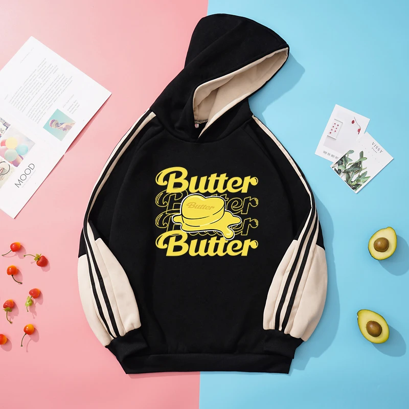 

y2k Women's Hooded Bangtan Boys BUTTER Album Hit Color Patchwork Loose Fleece Korean Fashion Kpop Top Harajuku Hoodie Sweatshirt