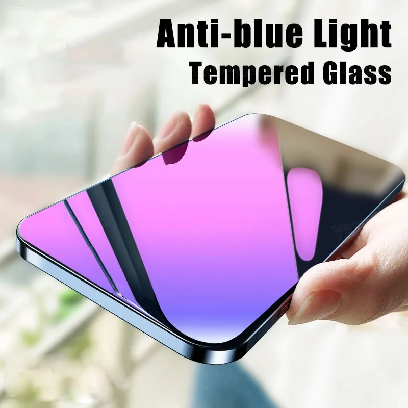 Закаленное стекло 9H с защитой от синего излучения, 2 шт., для iPhone X XS MAX XR 11 12 13 mini 14 15 Pro Max 6 7 8 Plus SE 2020, Защитная пленка для экрана