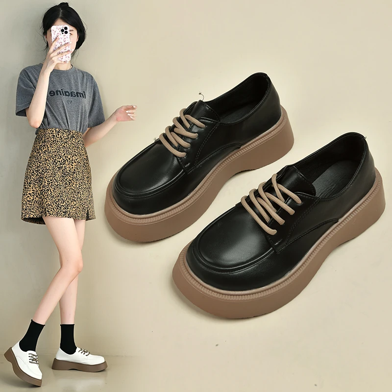 

Женские туфли, осенняя универсальная обувь в британском стиле, оксфорды на платформе, женская обувь, осенняя кожаная обувь в стиле преппи, п...