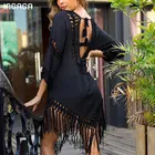 Сексуальная накидка INGAGA с кисточками, купальник-туника, Пляжное Платье 2022, пляжная одежда с тропическими вырезами, черная летняя одежда для плавания с открытой спиной, Новинка