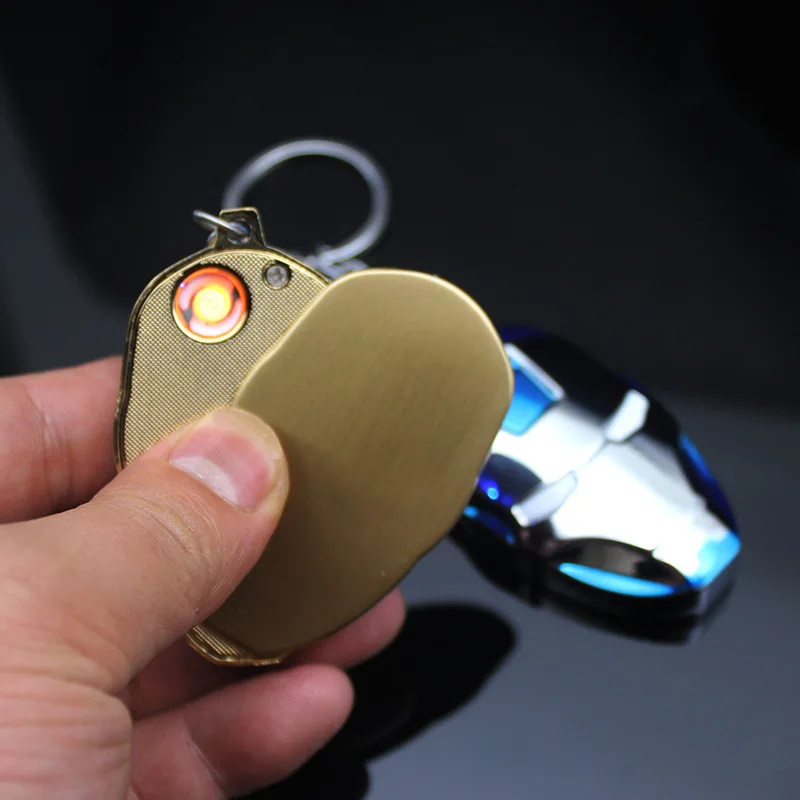 Mini Hero USB Electronic Lighter Hand Lighter with Luminous Led Light Key Chain Flameless Plasma Arc Cigarette Lighter Gift