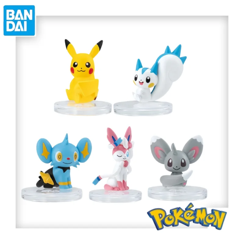 Фото Фигурка Bandai Gashapon Pokemon Pikachu Sylveon Shinx в сидячей позе, игрушка, подарок, милая модель персонажа, подарок для коллекционеров и любителей хобби №1