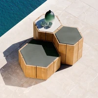 outdoor solid wood tea table hexagonal outdoor sofa teak shaped small side balcony small tea table