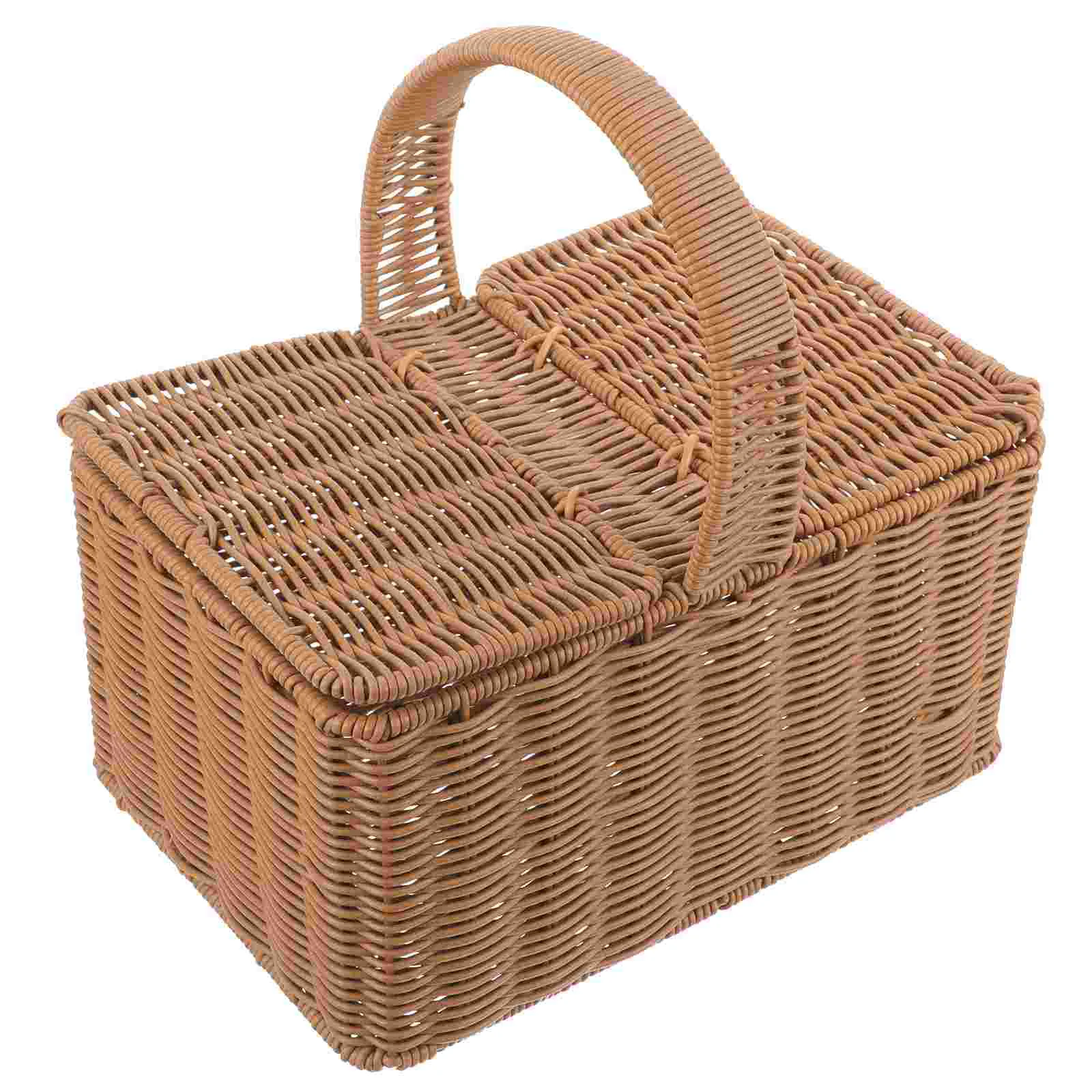 

Picnic Handle Bag Small Tote Container Shopping Portable Hand-woven Basket Food Delicate