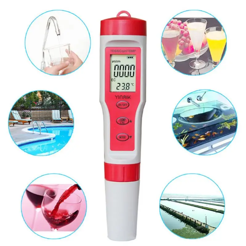 

Combo Meter Professional Water Quality Tester High Accuracy 4 in 1 PH/TDS/EC/Temp Digital Multi-Parameter Tester for Lab