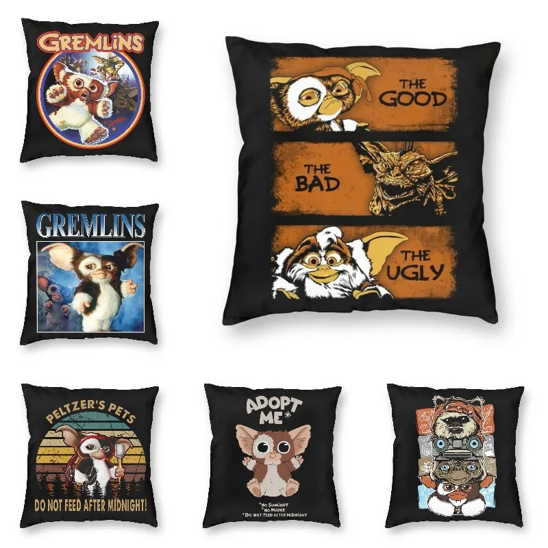 

Gizmo 80s Movie Mogwai Horror Retro Sci Fi Sofa Cushion Cover 45x45 Gremlins Velvet Cute Pillow Case Home Decoration Pillowcase