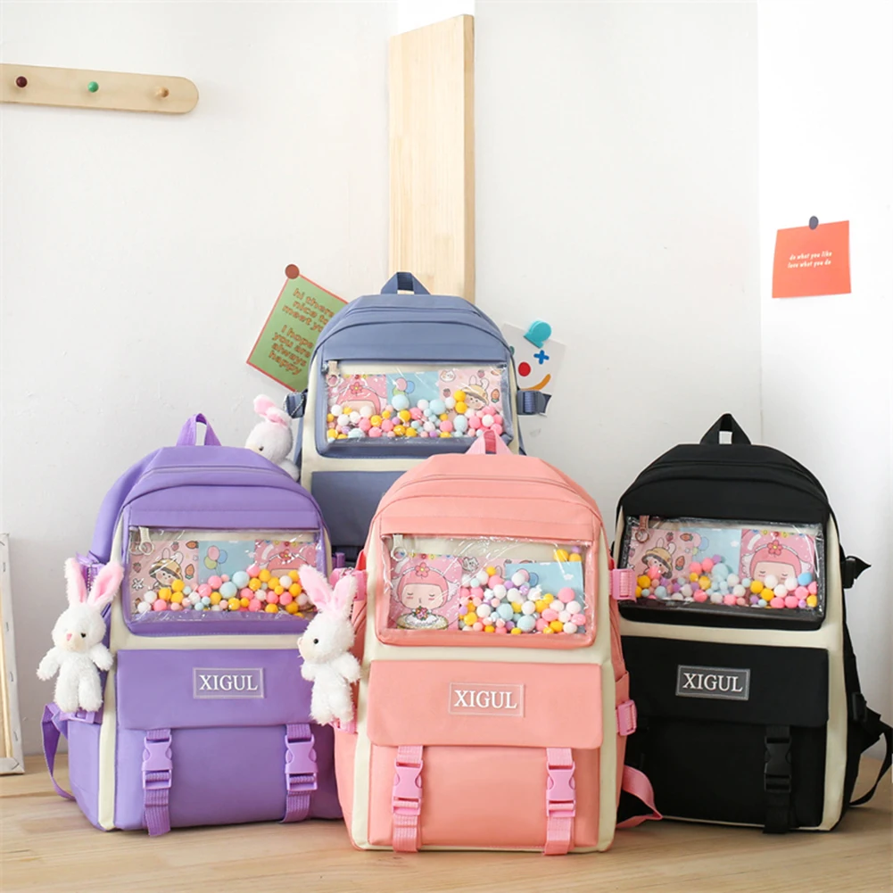

4pcs Kawaii Backpacks for Middle High School Teenager Class Bookbag Rucksack Rainbow Hit Color Shoulder Crossbody Bags