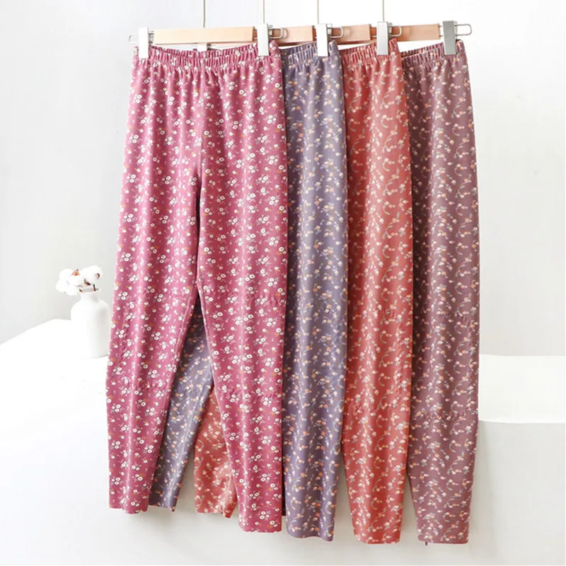 XL-5XL Spring Printed Sleepwear Pajamas Pant For Women Autumn Winter New Vintage Night Pants Loose Large Size Home Trousers