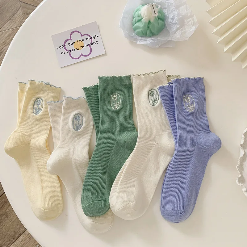 Korea Fashion floral ruffled soft cotton female socks top quality spring and summer cute sweet princess girls comfortable socks