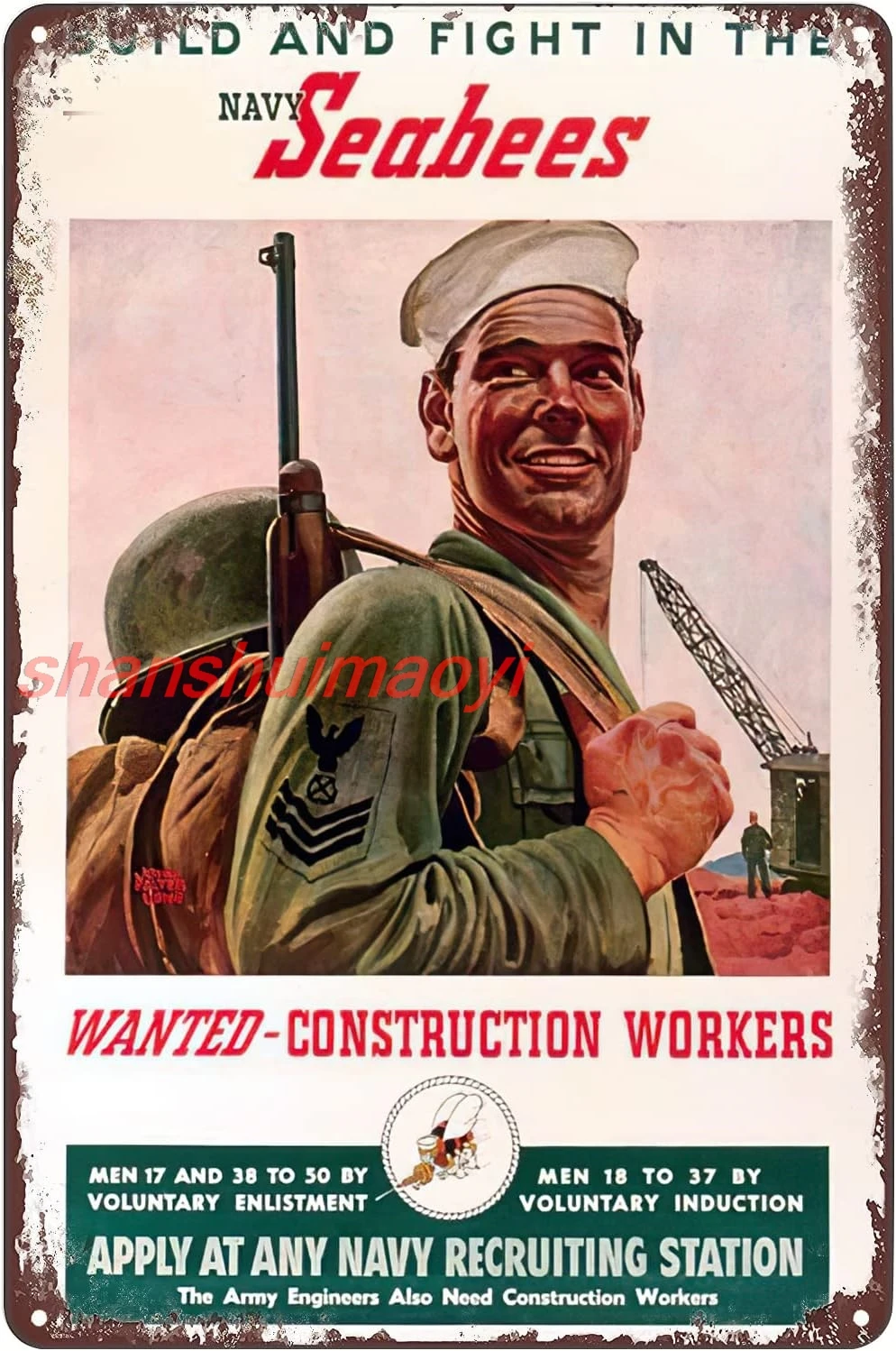Металлическая винтажная вывеска Seabees Wanted Construction Workers