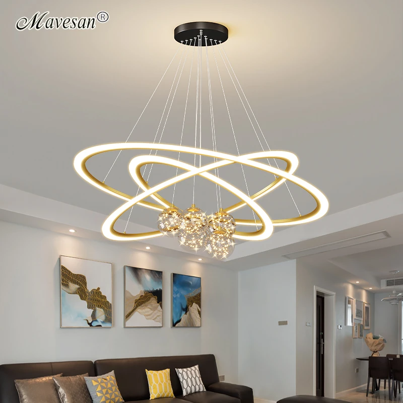 

Simple Led Chandeliers Classical Ring Lamp for Dining Room Living Room Bedroom Lights Home Fixture Interior Lighting Black Gold