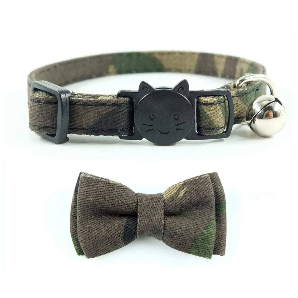 

Camouflage Cat Collar Bowtie with Bell, Quick Release Buckle Safety and Durable Kitties Kittens Cats Breakaway Collar 6.8-10.8in