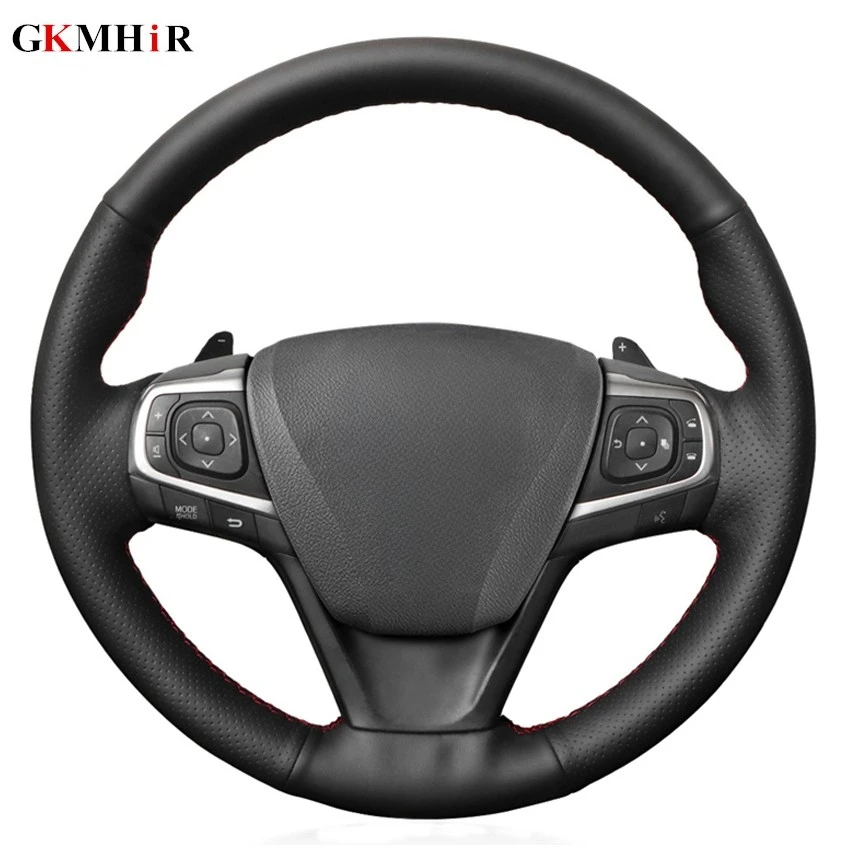 

Черный кожаный автомобильный чехол на руль DIY, сшитый вручную для Toyota Camry 2015 2016 2017, Avalon 2013-2018