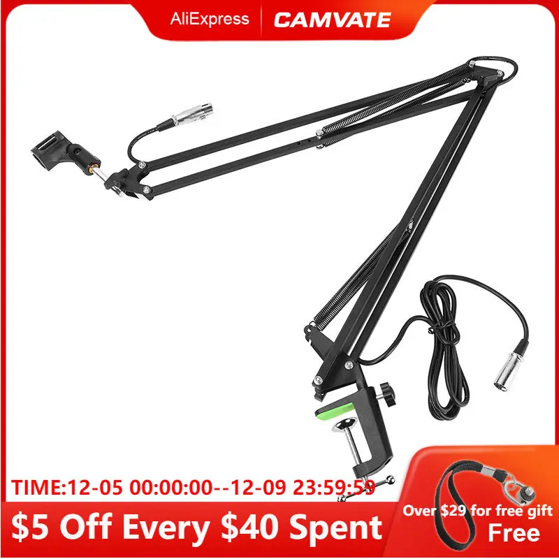 

CAMVATE Adjustable NB-39 Microphone Suspension Scissor Arm Stand With C Clamp Base & Microphone Cable For Mic &Table Mounting