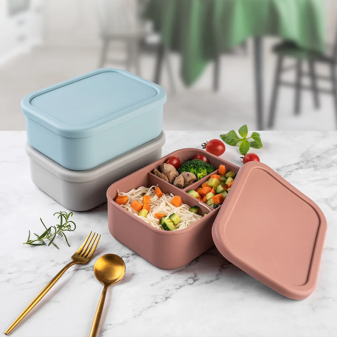 

Useful Lunch Box 9 Colors Lunch Container Space Saving Good Sealing 3 Grids Leak-proof Airtight Food Container