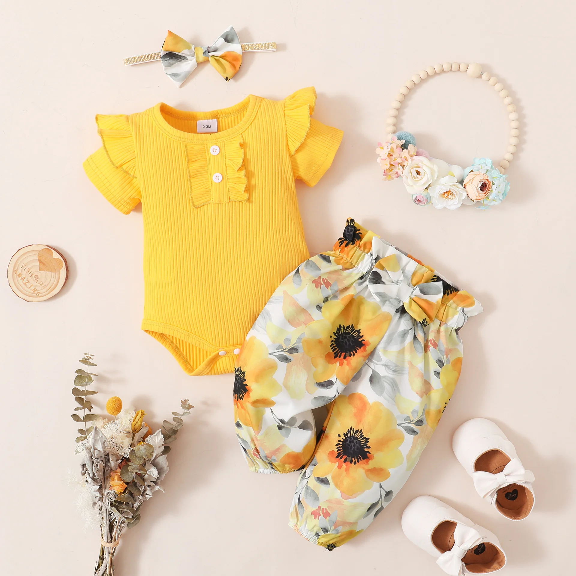 

Детский дешевый костюм, одежда для девочек, весна-осень, новинка, цветные брюки с коротким рукавом и принтом подсолнуха, милая детская одежд...