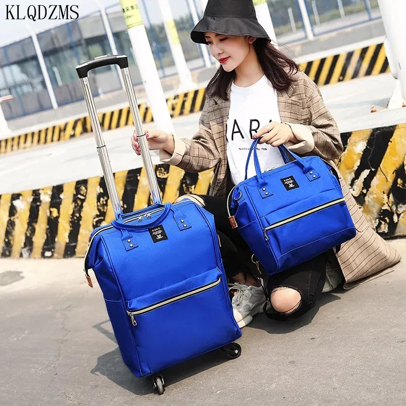 KLQDZMS New Fashionable Nylon Travel Bags for Men and Women with Wheels Rolling Luggage Rotating Trolley Suitcase