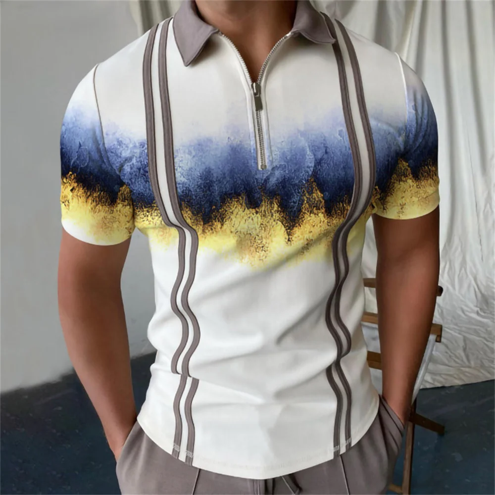 

2022 Men Casual Polo Shirts Turn Down Collar Short Sleeve Zipper Design Tops Harajuku Men's Streetwear Men's Fashion Clothes