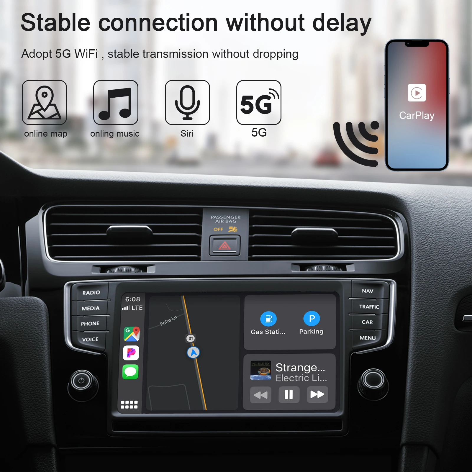 Wireless iPhone CarPlay Adapter 2023 Fastest Apple CarPlay Dongle for OEM Wired CarPlay Cars 5GHzWiFi Convert Wired to Wireless