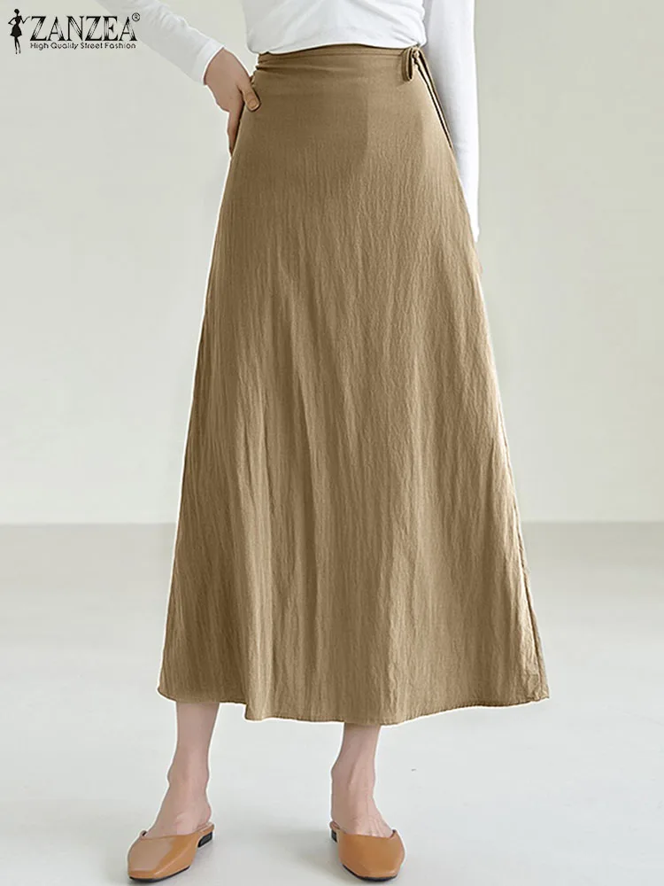 

ZANZEA Women Vintage Lace-Up Skirts Summer Solid Color Ankle Length Jupe Female Fashion Party Vestidos Faldas Saia Elegant Robe