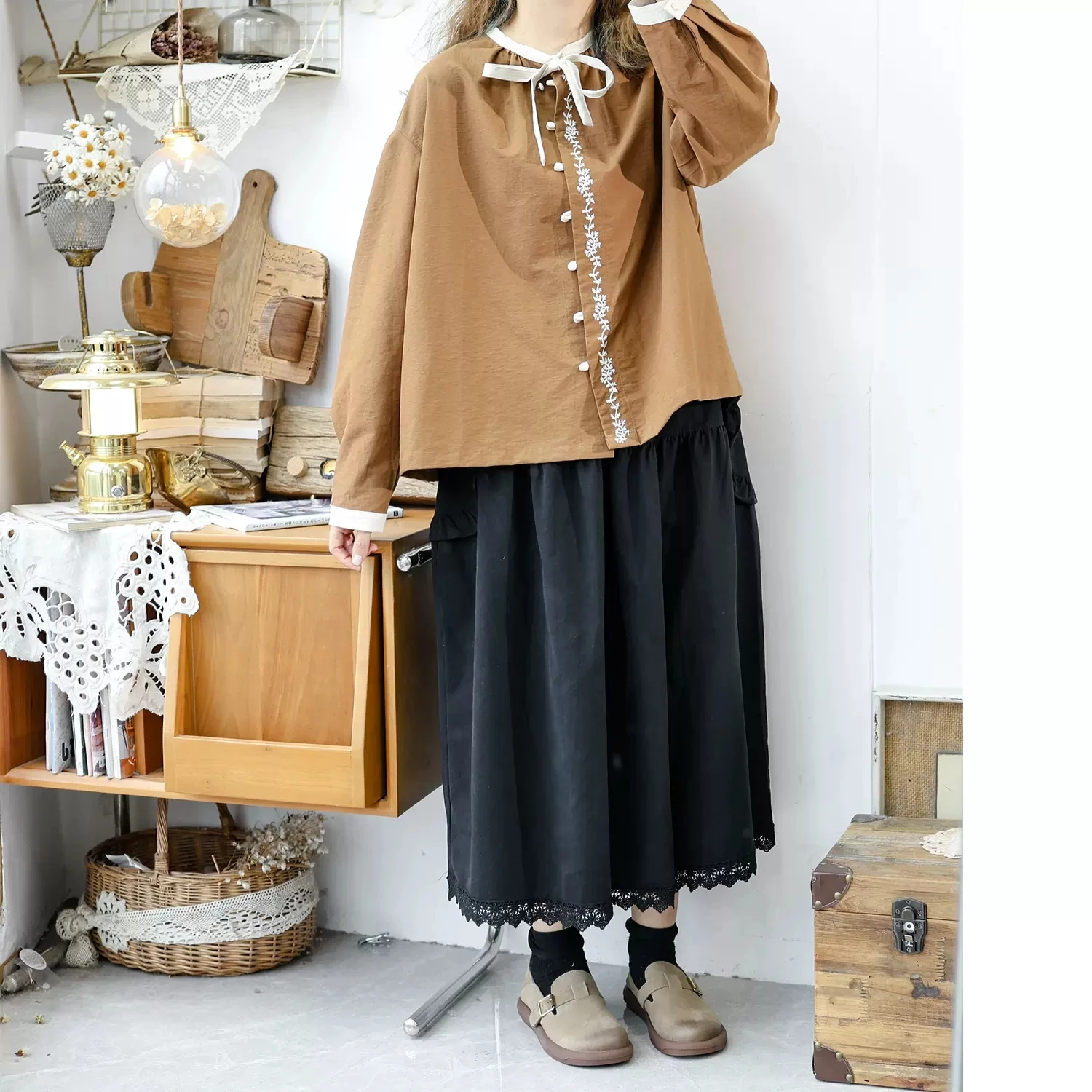 Женская универсальная Свободная рубашка/блузка из хлопка с вышивкой в японском