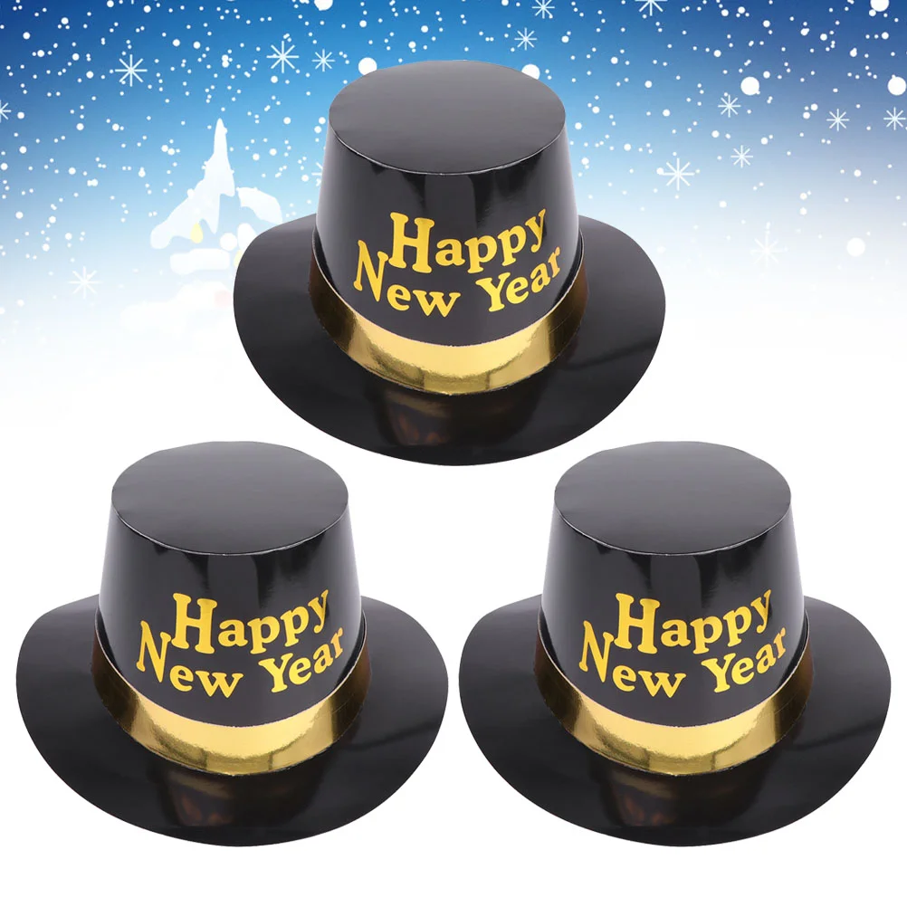

New Year Hats Party Hat Years Happyeve Paper Prop Magician Favors Tophat Clown Cap Decorations Supplies Black Headbands Kids