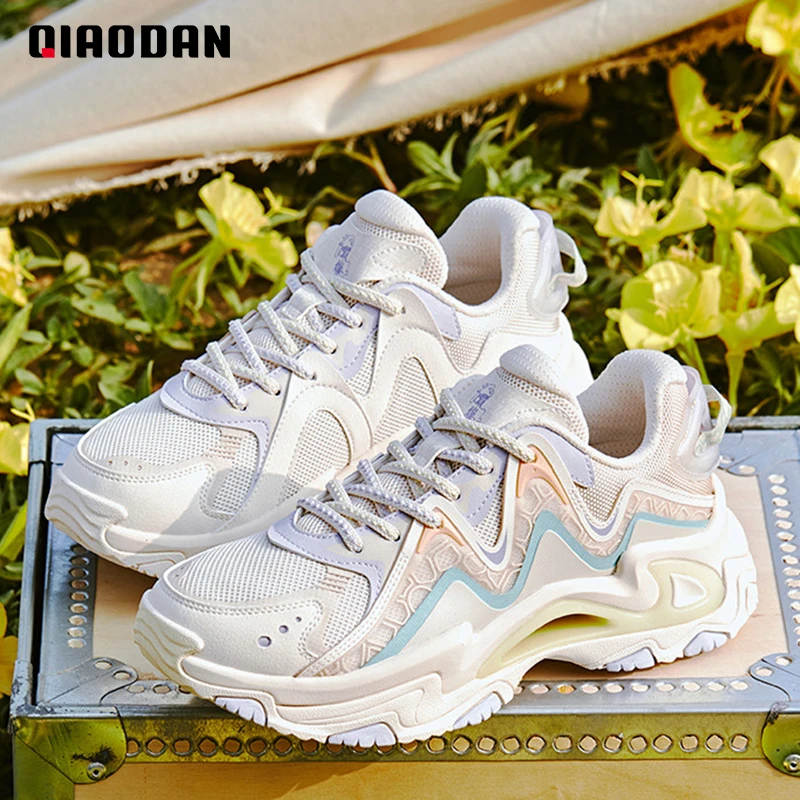 QIAODAN Sneakers Women 2023 Breathable Air Mesh Casual Shock-Absorbant Impact Resistance Anti-Slippery Walking Shoes KM32220425