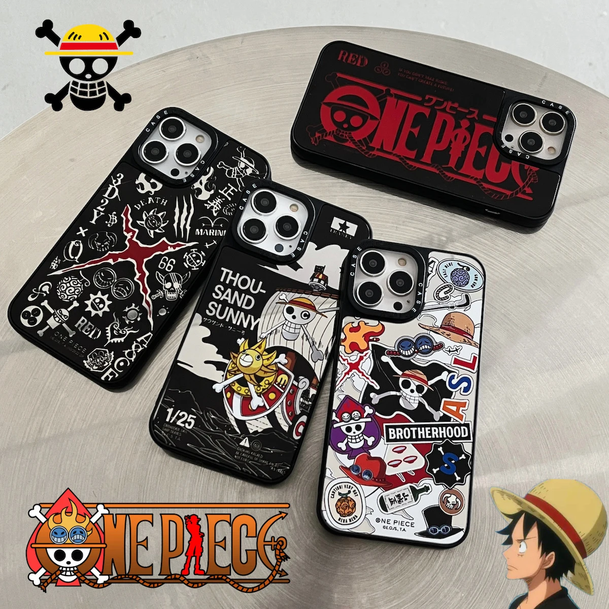 

Hot Anime Phone Case For Iphone 11 12 13 14 Pro Max XR XS X Cartoon Luffies-Design-Zoroes Mirror Shockproof Cover