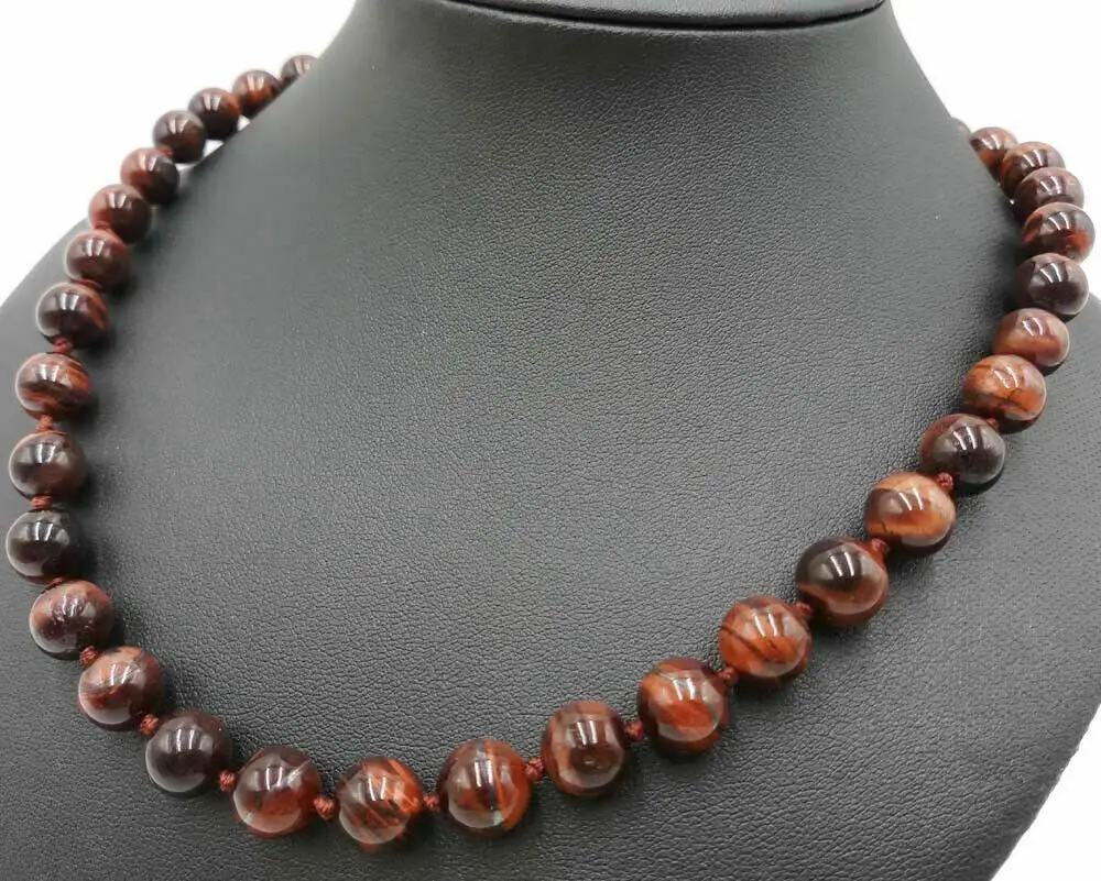 

18" Natural 10mm Red Tiger's Eye Gems Round Beads Necklace